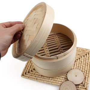 קונים ת'כלס... חווית קנייה מעולם אחר כלים לבית  2 Tier Bamboo Steamer Dim Sum Basket Rice Pasta Cooker