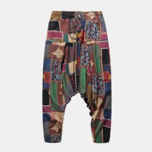 Men Splicing Color Block Ethnic Style Casual Hanging Pants