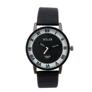 MILIER 8287 Fashion Unisex Male Female Leather Strap Lovers Quartz Wrist Watch