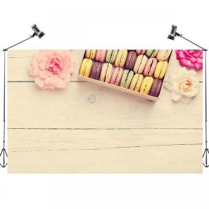 5x3FT Macaron Flowers Wooden Wall Photography Backdrop Studio Prop Background
