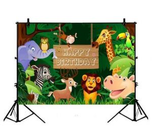 3x5FT 5x7FT 6x8FT Fun Jungle Animals Photography Backdrop Happy Birthday Photo Background Party Decoration